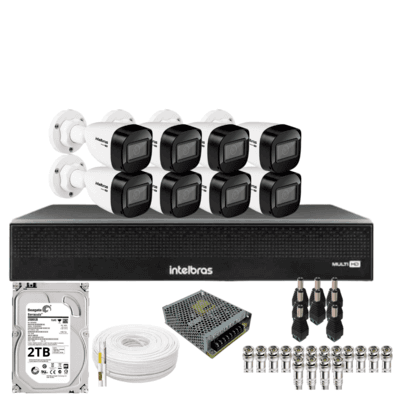 Kit 8 Câmeras Intelbras 1130b Full Hd Dvr Mhdx 1016-c Intelbras Com Detecção De Movimentos Hd 2TB