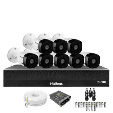 Kit 8 Câmeras Intelbras 1120b Full Hd Dvr Mhdx 1016-c Intelbras Com Detecção De Movimentos Sem Hd