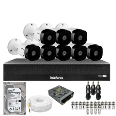 Kit 8 Câmeras Intelbras 1220b Full Hd Dvr Mhdx 1016-c Intelbras Com Detecção De Movimentos Hd 3TB