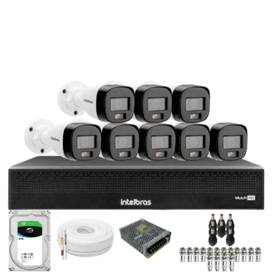 Kit 8 Câmeras Intelbras 3220b Full Color Com Áudio Dvr Mhdx 1016-c Intelbras Com Detecção De Movimentos Hd 6tb