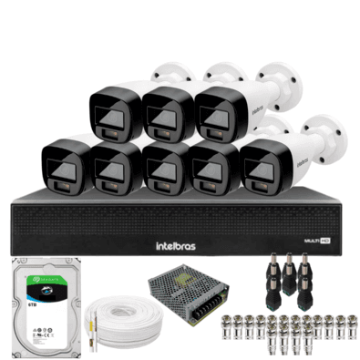 Kit 8 Câmeras Intelbras 1220b Full Color  Dvr Mhdx 1016-c Intelbras Com Detecção De Movimentos Hd 6tb