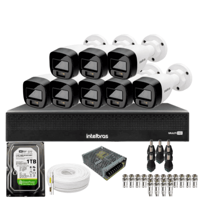 Kit 8 Câmeras Intelbras 1220b Full Color  Dvr Mhdx 1016-c Intelbras Com Detecção De Movimentos Hd 1TB