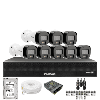 Kit 8 Câmeras Intelbras 3220b Full Color Com Áudio Dvr Mhdx 1016-c Intelbras Com Detecção De Movimentos Hd 2TB