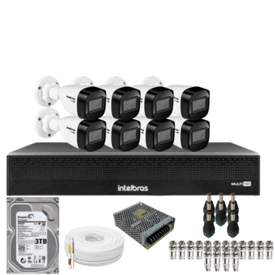 Kit 8 Câmeras Intelbras 1130b Full Hd Dvr Mhdx 1016-c Intelbras Com Detecção De Movimentos Hd 3TB