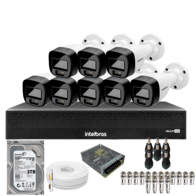 Kit 8 Câmeras Intelbras 1220b Full Color  Dvr Mhdx 1016-c Intelbras Com Detecção De Movimentos Hd 3TB