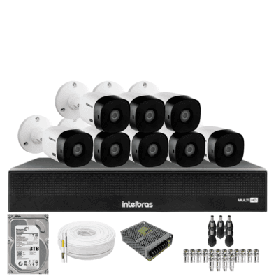 Kit 8 Câmeras Intelbras 1120b Full Hd Dvr Mhdx 1016-c Intelbras Com Detecção De Movimentos Hd 3TB