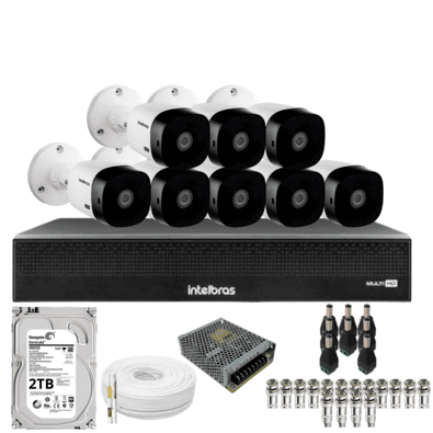 Kit 8 Câmeras Intelbras 1220b Full Hd Dvr Mhdx 1016-c Intelbras Com Detecção De Movimentos Hd 2TB