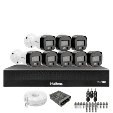 Kit 8 Câmeras Intelbras 3220b Full Color Com Áudio Dvr Mhdx 1016-c Intelbras Com Detecção De Movimentos Sem Hd