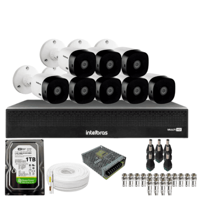 Kit 8 Câmeras Intelbras 1220b Full Hd Dvr Mhdx 1016-c Intelbras Com Detecção De Movimentos Hd 1TB