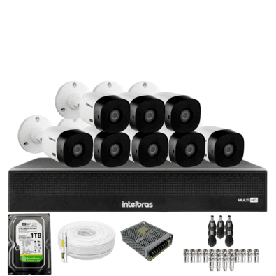 Kit 8 Câmeras Intelbras 1120b Full Hd Dvr Mhdx 1016-c Intelbras Com Detecção De Movimentos Hd 1TB