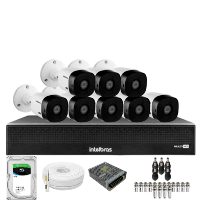 Kit 8 Câmeras Intelbras 1120b Full Hd Dvr Mhdx 1016-c Intelbras Com Detecção De Movimentos Hd 6tb