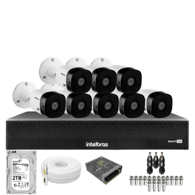 Kit 8 Câmeras Intelbras 1120b Full Hd Dvr Mhdx 1016-c Intelbras Com Detecção De Movimentos Hd 2TB