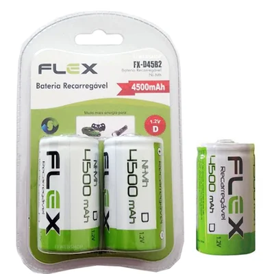 Pilha Recarregavel Tipo D Flex 4500mah Grande Lr20 Com 2 Und