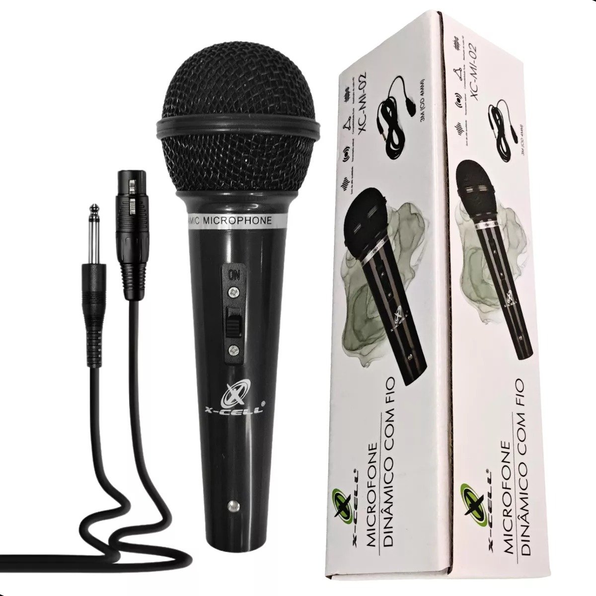 Microfone Dinâmico De Mão Com Fio 3m Preto Botão On Off