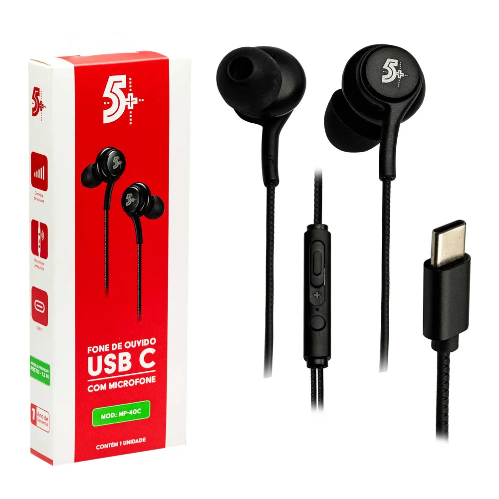 Imagem 1 de 4 do produto Fone De Ouvido Tipo C Com Microfone Para Smartphone Preto