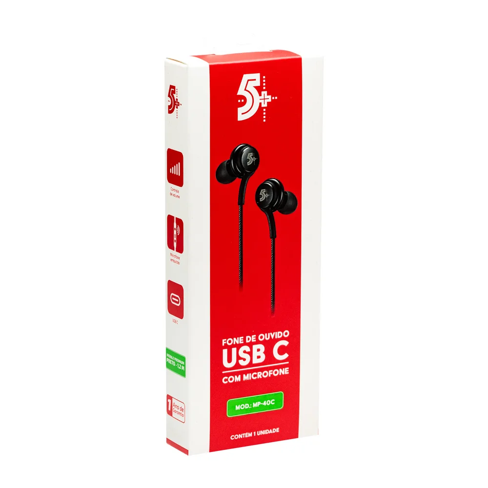 Imagem 2 de 4 do produto Fone De Ouvido Tipo C Com Microfone Para Smartphone Preto