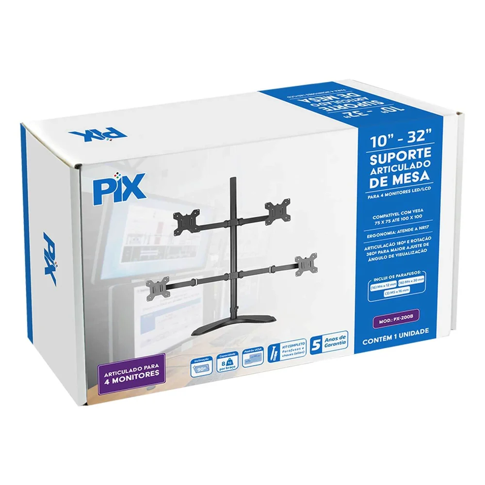 Imagem 2 de 5 do produto Suporte Articulado P/ 4 Monitores De Mesa 10 Até 32 Base