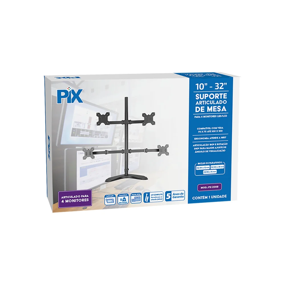Imagem 5 de 5 do produto Suporte Articulado P/ 4 Monitores De Mesa 10 Até 32 Base