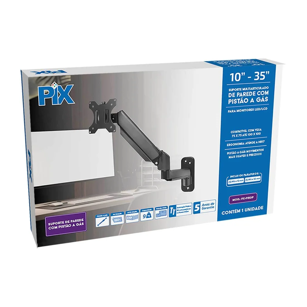 Imagem 3 de 4 do produto Suporte Articulado C/ Pistão A Gás Parede Monitor 10 Até 35