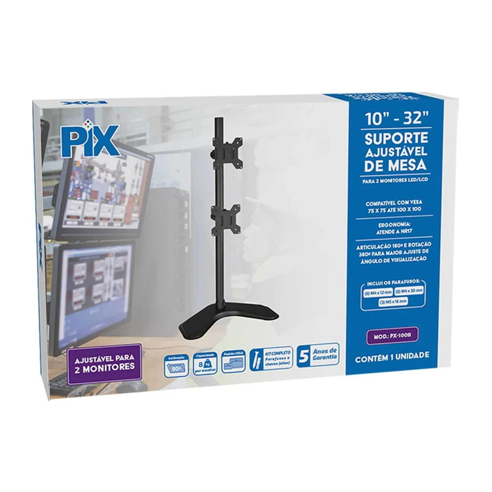 Imagem 2 de 5 do produto Suporte Articulado C/ Base P/ 2 Monitores De Mesa 10 Até 32"
