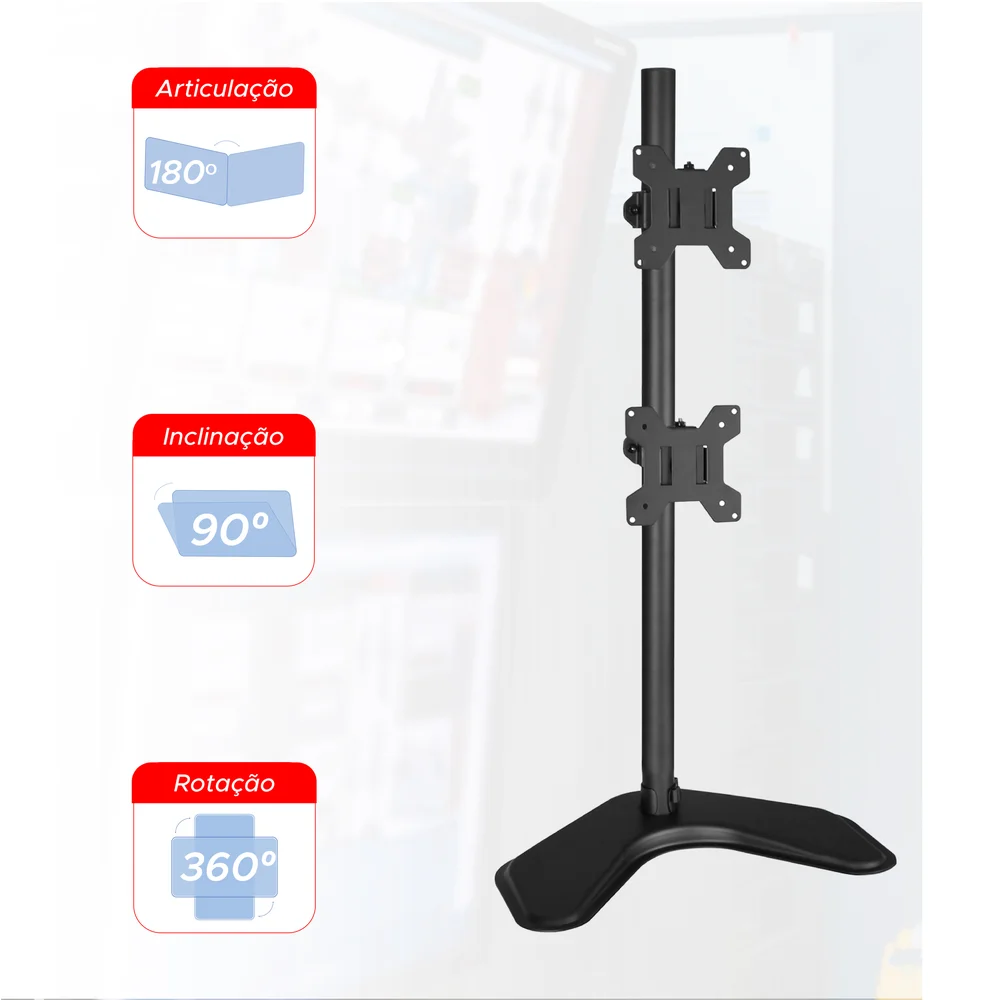 Imagem 3 de 5 do produto Suporte Articulado C/ Base P/ 2 Monitores De Mesa 10 Até 32"