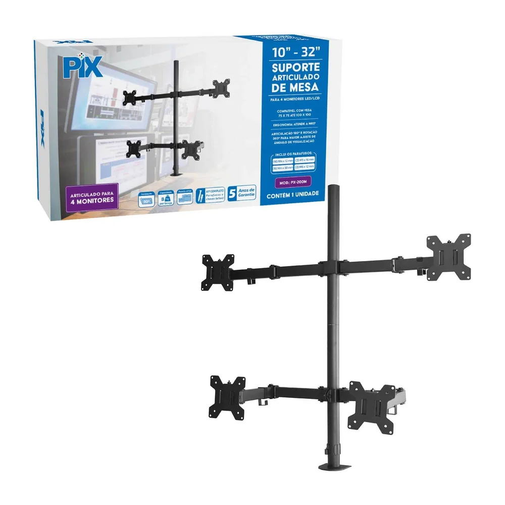 Imagem 2 de 5 do produto Suporte Articulado C/morsa P/ 4 Monitores De Mesa 10 Até 32"