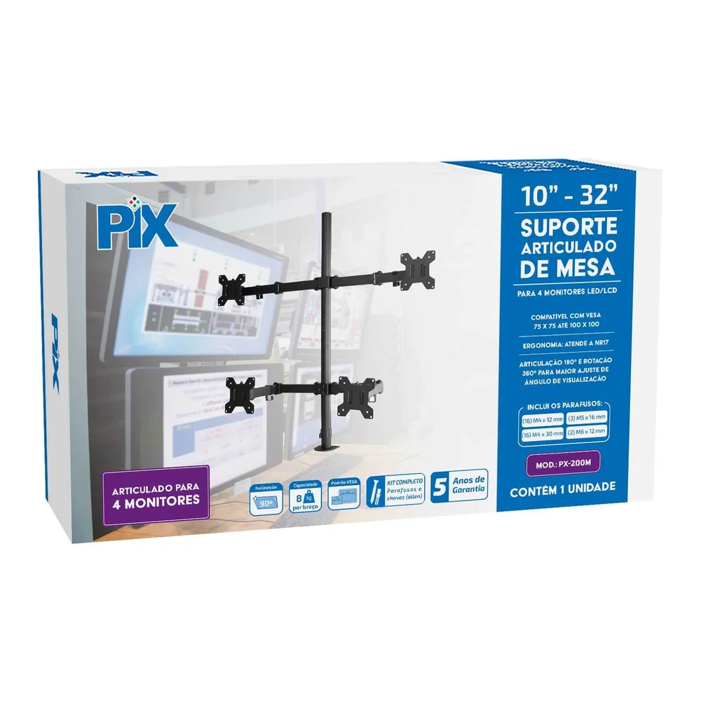 Imagem 3 de 5 do produto Suporte Articulado C/morsa P/ 4 Monitores De Mesa 10 Até 32"