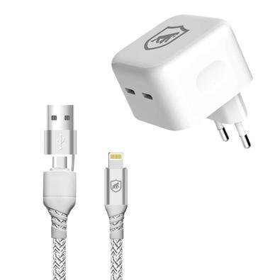 Carregador Turbo Duplo Tipo C + 2un Cabo Thunder 65w 2 Em 1 Lightning - 1m - Gshield