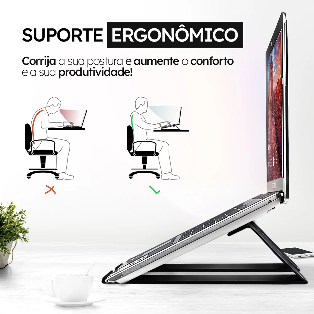 Imagem 2 de 5 do produto Suporte Notebook Tablet Universal Apoio Levantar Suspender Preto