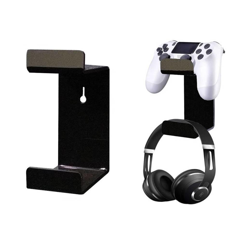 Suporte De Parede Para Controles Ps4 E Fone Headset Gamer Organizar Setup Preto