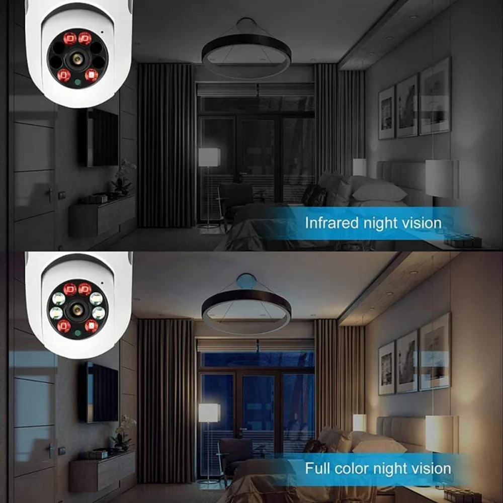 Imagem 2 de 5 do produto Câmera Lâmpada De Segurança Wifi, 1080p Câmera De Base E27 Com Visão Noturna