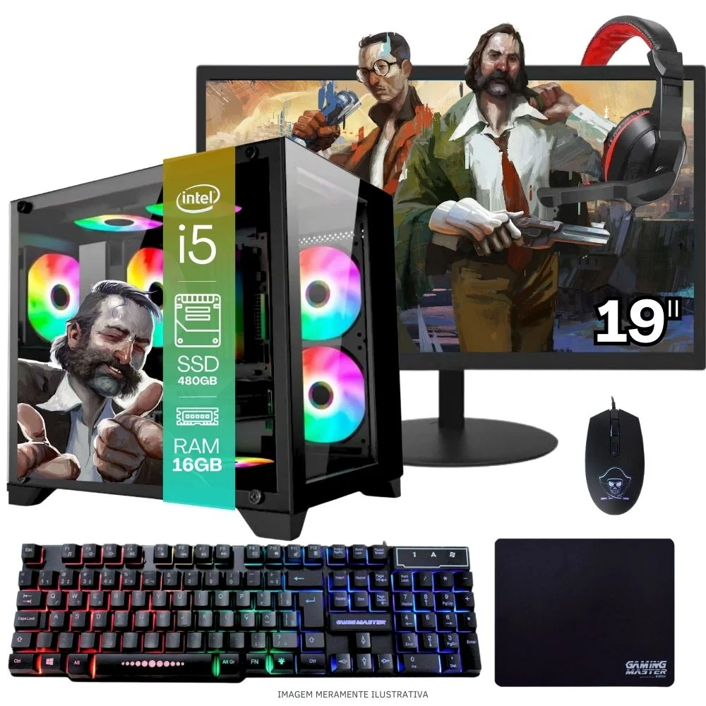 Computador PC Gamer Completo Balão.info Intel Core I5 SSD 480GB 16gb Gabinete Aquário Teclado Mouse Mouse Pad E Headset Gamer Monitor 19" WINDOWS 10 Pro Trial