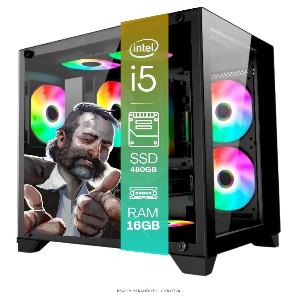 Computador PC Gamer Completo Tob Intel Core I5 SSD 480GB 16gb Gabinete Aquário Teclado Mouse Mouse Pad E Headset Gamer Monitor 19" WINDOWS 10 Pro Trial - view 3