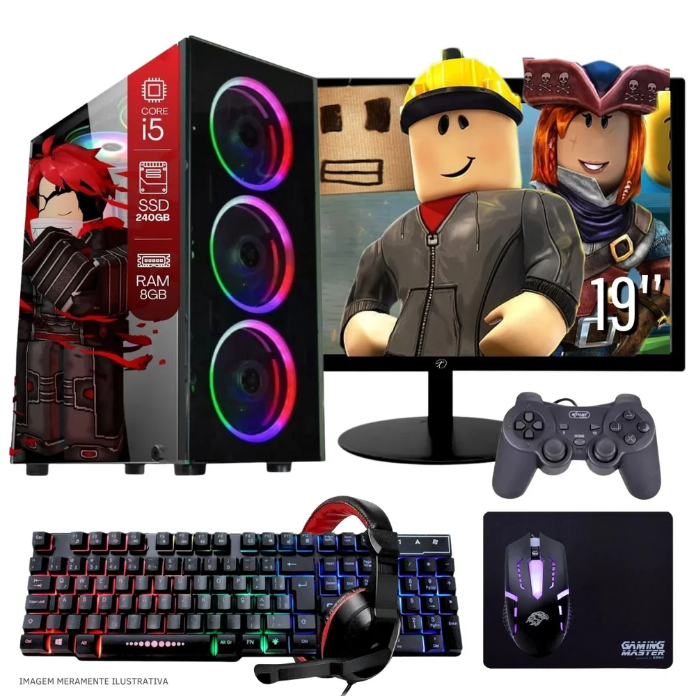 Computador PC Gamer Completo Balão.info Intel Core I5 SSD 240GB 8GB Teclado Mouse Mouse Pad E Headset Gamer Joystick Monitor 19" WINDOWS 10 Pro Trial