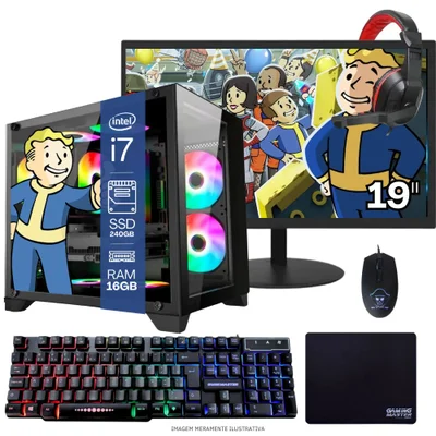Computador PC Gamer Completo Tob Intel Core I7 SSD 240GB 16gb Gabinete Aquário Teclado Mouse Mouse Pad E Headset Gamer Monitor 19" WINDOWS 10 Pro Trial