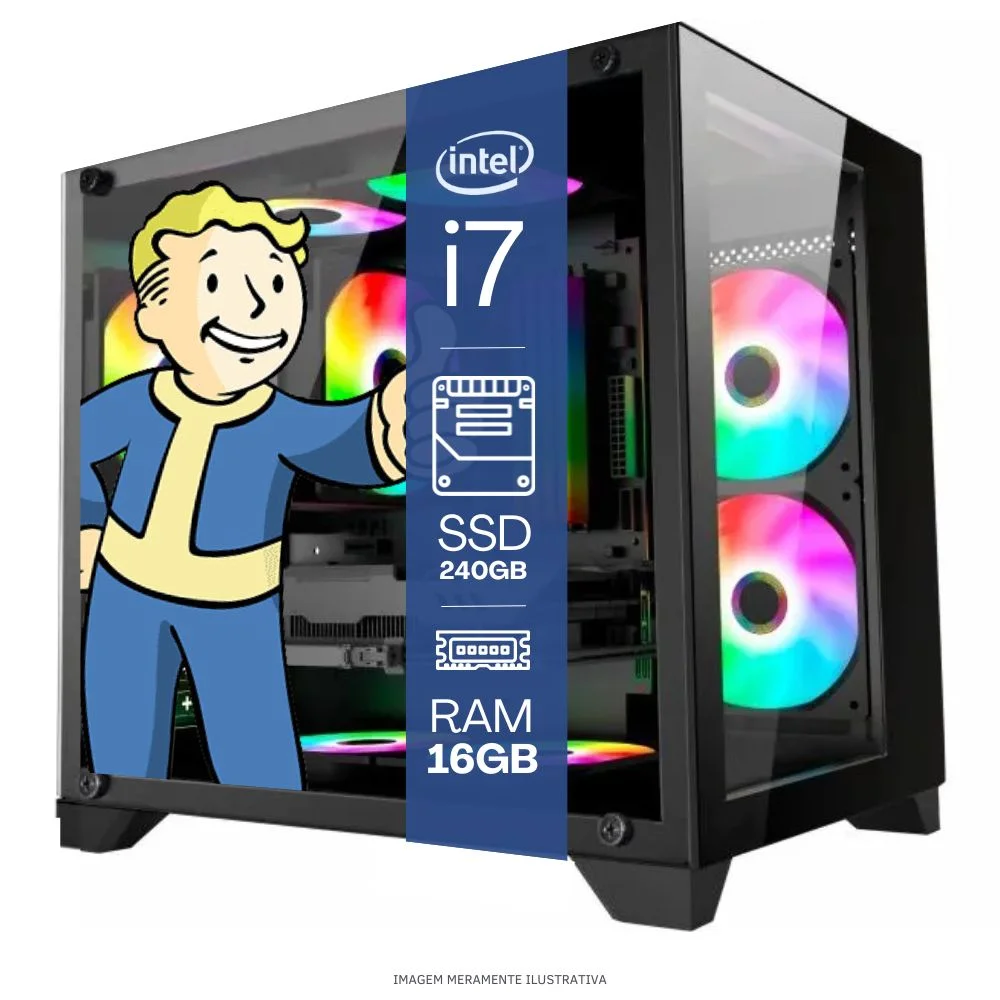 Computador PC Gamer Completo Tob Intel Core I7 SSD 240GB 16gb Gabinete Aquário Teclado Mouse Mouse Pad E Headset Gamer Monitor 19" WINDOWS 10 Pro Trial - view 3
