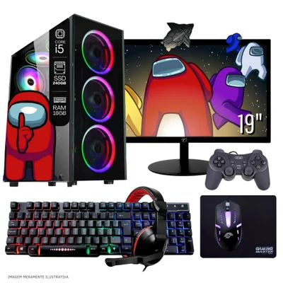 Computador PC Gamer Completo Tob Intel Core I5 SSD 240GB 16gb Teclado Mouse Mouse Pad E Headset Gamer Joystick Monitor 19" WINDOWS 10 Pro Trial