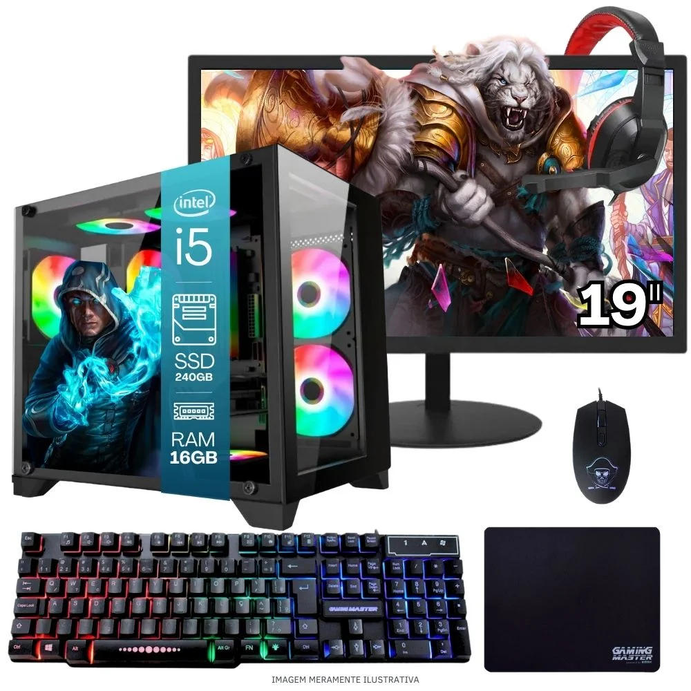 Computador PC Gamer Completo Balão.info Intel Core I7 SSD 240GB 8GB Gabinete Aquário Teclado Mouse Mouse Pad E Headset Gamer Monitor 19" WINDOWS 10 Pro Trial