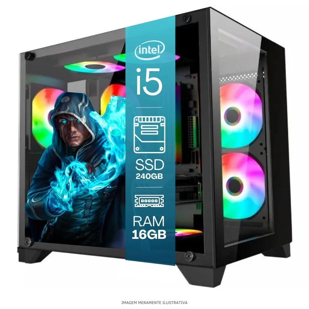 Computador PC Gamer Completo Tob Intel Core I7 SSD 240GB 8GB Gabinete Aquário Teclado Mouse Mouse Pad E Headset Gamer Monitor 19" WINDOWS 10 Pro Trial - view 3
