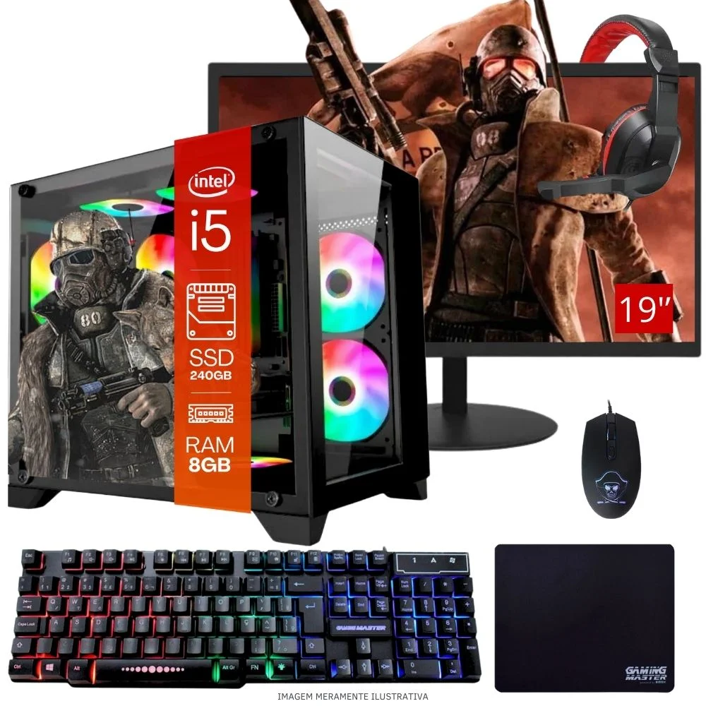 Computador PC Gamer Completo Balão.info Intel Core I5 SSD 240GB 8GB Gabinete Aquário Teclado Mouse Mouse Pad E Headset Gamer Monitor 19" WINDOWS 10 Pro Trial