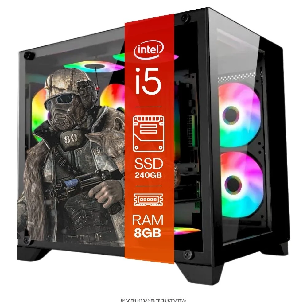 Computador PC Gamer Completo Tob Intel Core I5 SSD 240GB 8GB Gabinete Aquário Teclado Mouse Mouse Pad E Headset Gamer Monitor 19" WINDOWS 10 Pro Trial - view 3