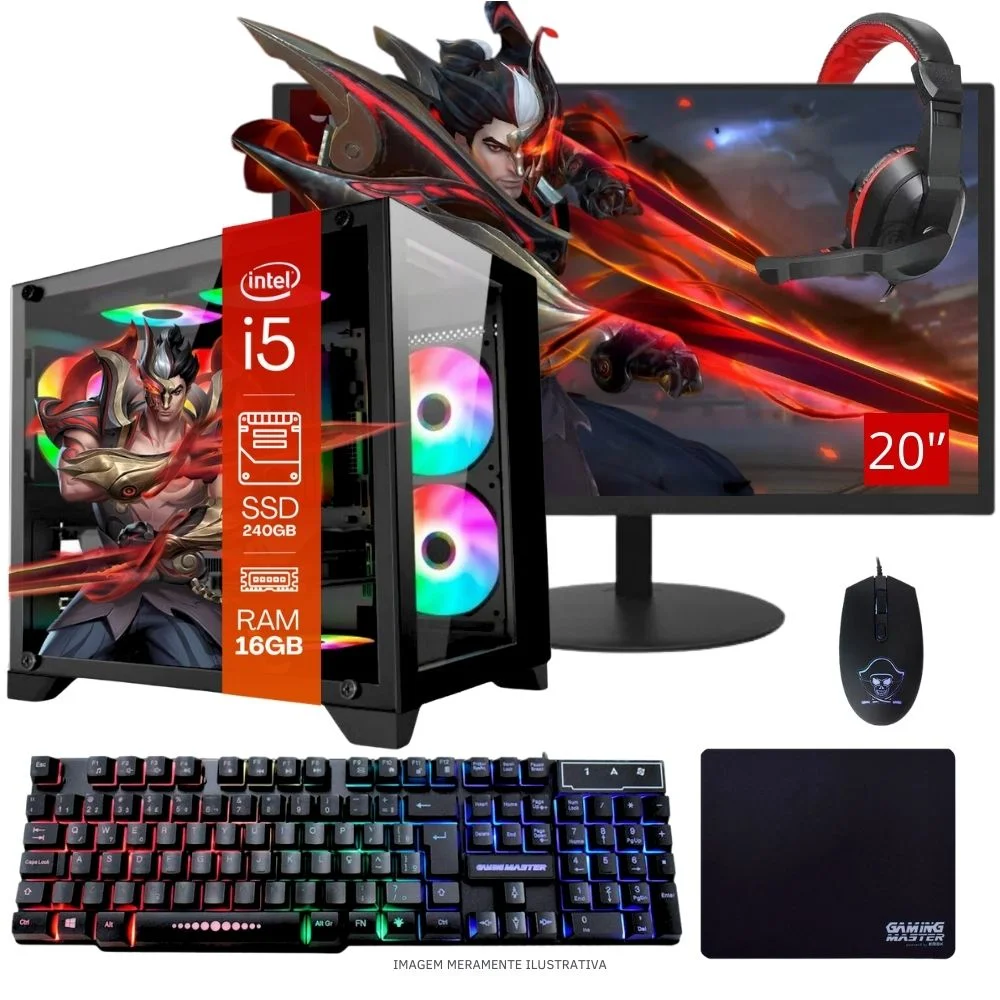 Computador PC Gamer Completo Balão.info Intel Core I5 SSD 240GB 16gb Gabinete Aquário Teclado Mouse Mouse Pad E Headset Gamer Monitor 19" WINDOWS 10 Pro Trial