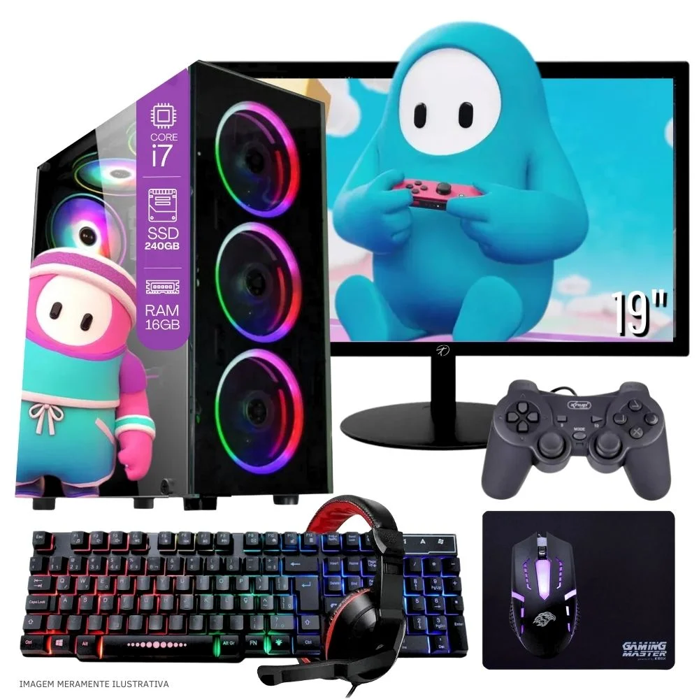 Computador PC Gamer Completo Balão.info Intel Core I7 SSD 240GB 16gb Teclado Mouse Joystick Mouse Pad E Headset Gamer Monitor 19" WINDOWS 10 Pro Trial