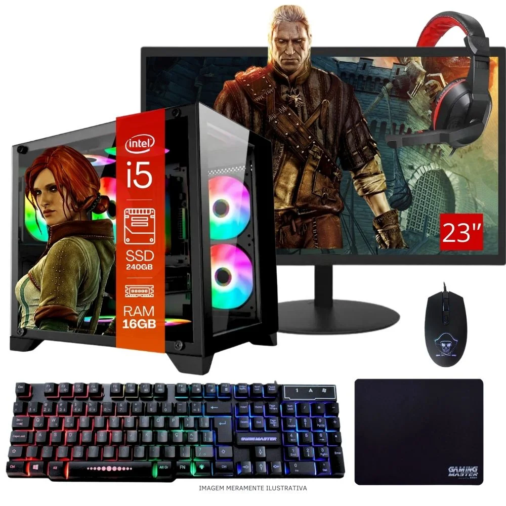 Computador PC Gamer Completo Balão.info Intel Core I5 SSD 240GB 16gb Gabinete Aquário Teclado Mouse Mouse Pad E Headset Gamer Monitor 23" WINDOWS 10 Pro Trial