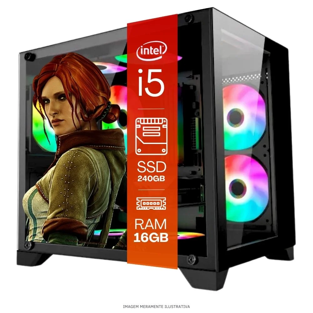 Computador PC Gamer Completo Tob Intel Core I5 SSD 240GB 16gb Gabinete Aquário Teclado Mouse Mouse Pad E Headset Gamer Monitor 23" WINDOWS 10 Pro Trial - view 3