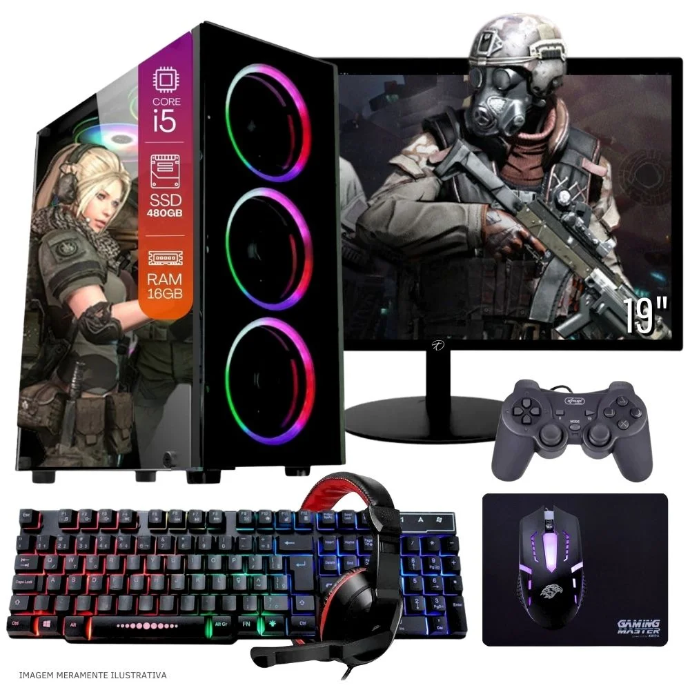 Computador PC Gamer Completo Balão.info Intel Core I5 SSD 480GB 16gb Teclado Mouse Mouse Pad E Headset Gamer Joystick Monitor 19" WINDOWS 10 Pro Trial