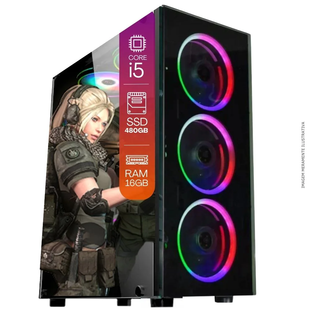 Computador PC Gamer Completo Tob Intel Core I5 SSD 480GB 16gb Teclado Mouse Mouse Pad E Headset Gamer Joystick Monitor 19" WINDOWS 10 Pro Trial - view 3