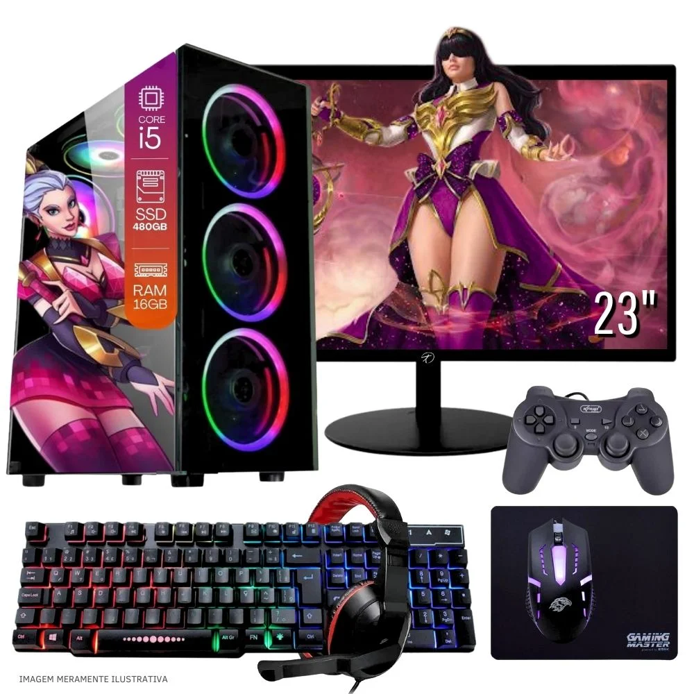 Computador PC Gamer Completo Balão.info Intel Core I5 SSD 480GB 16gb Teclado Mouse Mouse Pad E Headset Gamer Joystick Monitor 23" WINDOWS 10 Pro Trial