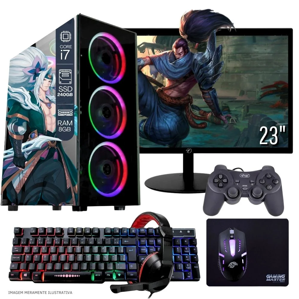 Computador PC Gamer Completo Balão.info Intel Core I7 SSD 240GB 8GB Teclado Mouse Mouse Pad E Headset Gamer Joystick Monitor 23" WINDOWS 10 Pro Trial