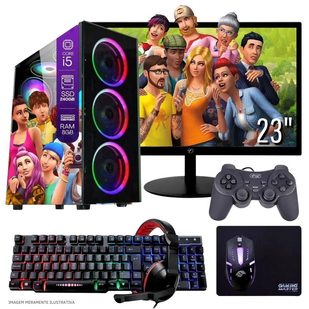 Computador PC Gamer Completo Balão.info Intel Core I5 SSD 240GB 8GB Teclado Mouse Mouse Pad E Headset Gamer Joystick Monitor 23" WINDOWS 10 Pro Trial